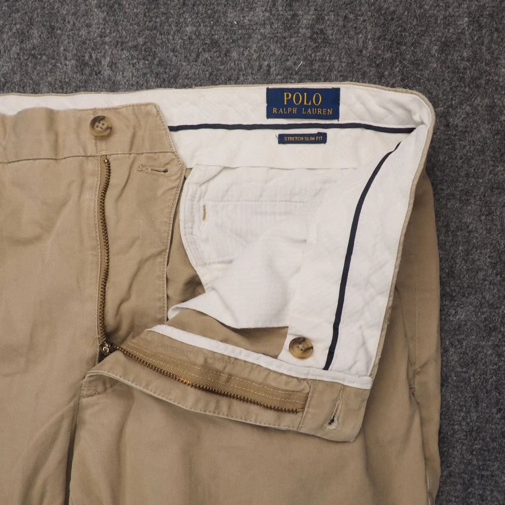 Polo Ralph Lauren Chino Pants Mens 34x30 Tan Stretch Slim Fit Preppy Casual